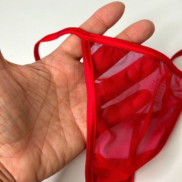Vintage Y2K‎ Thong | Red Silky Satin Stretch G-String w/ Mesh Front Women’s Sz M - Picture 10 of 15